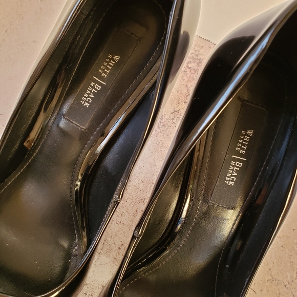 WHBM | Black Patent Leather Peep Toe Pump Heels - Picture 6 of 8